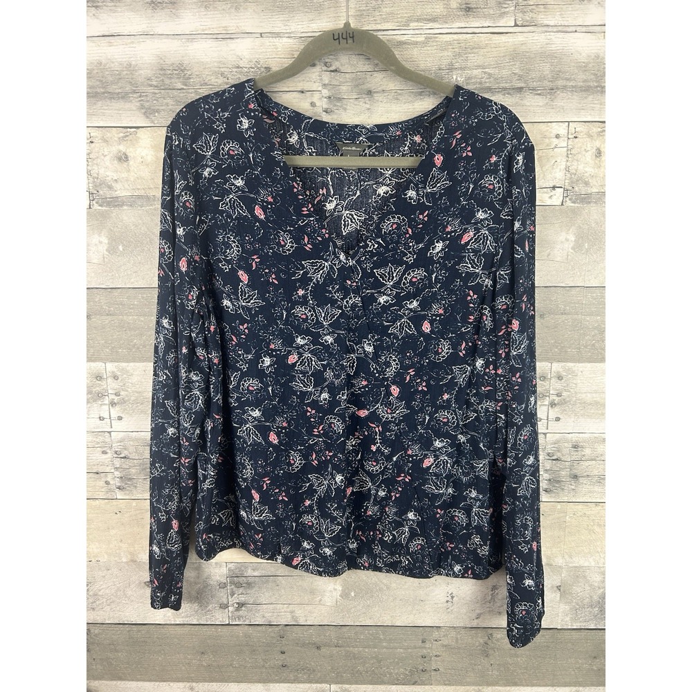Eddie Bauer Women's Large Floral Rayon Long Sleeve Faux Crossover V-neck Blouse